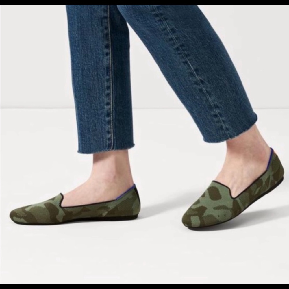 Rothy's The Loafer Olive Camo Green Round Toe‎ Flat slip on Shoes Women Size 9.5